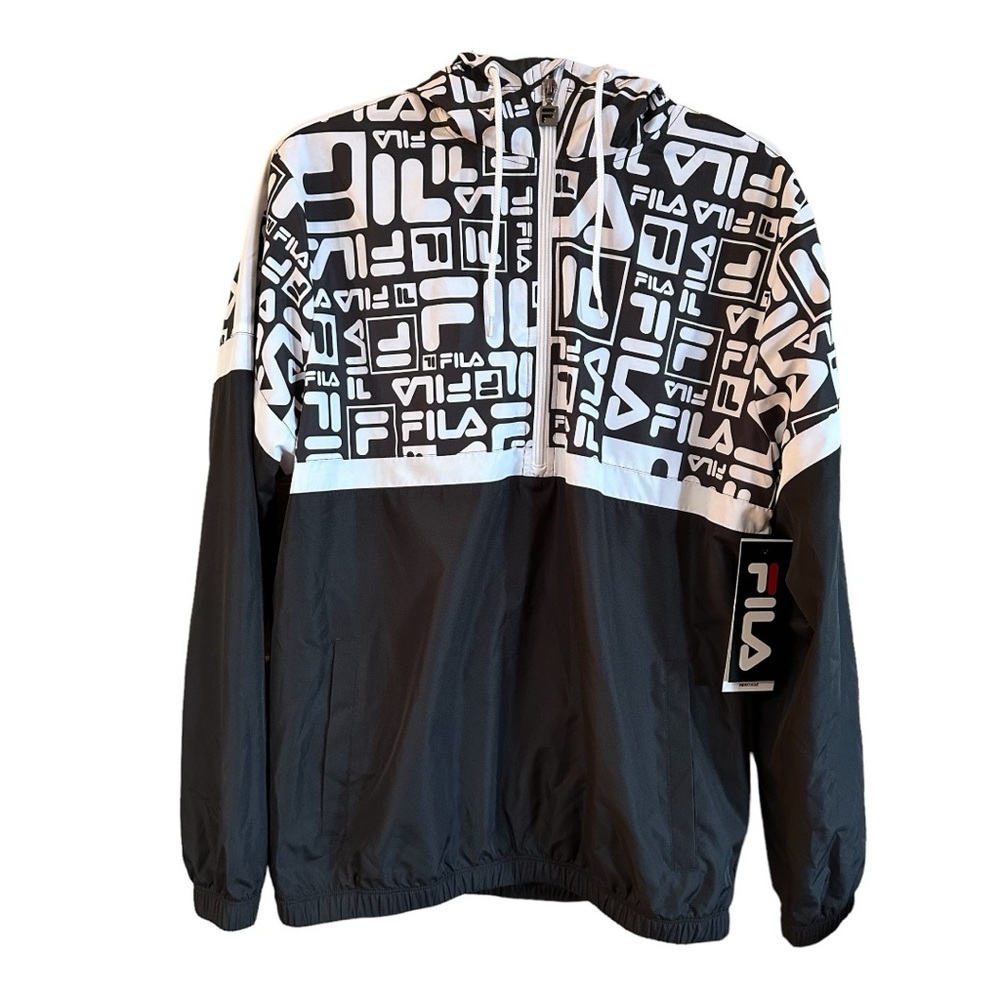 FILA black & white logo print hooded windbreaker